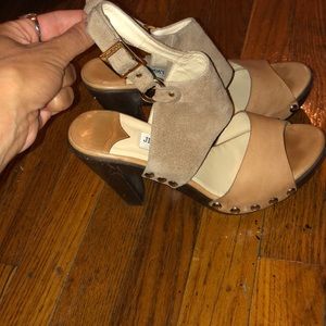 Jimmy Choo leather suede platforms heel sandals 38